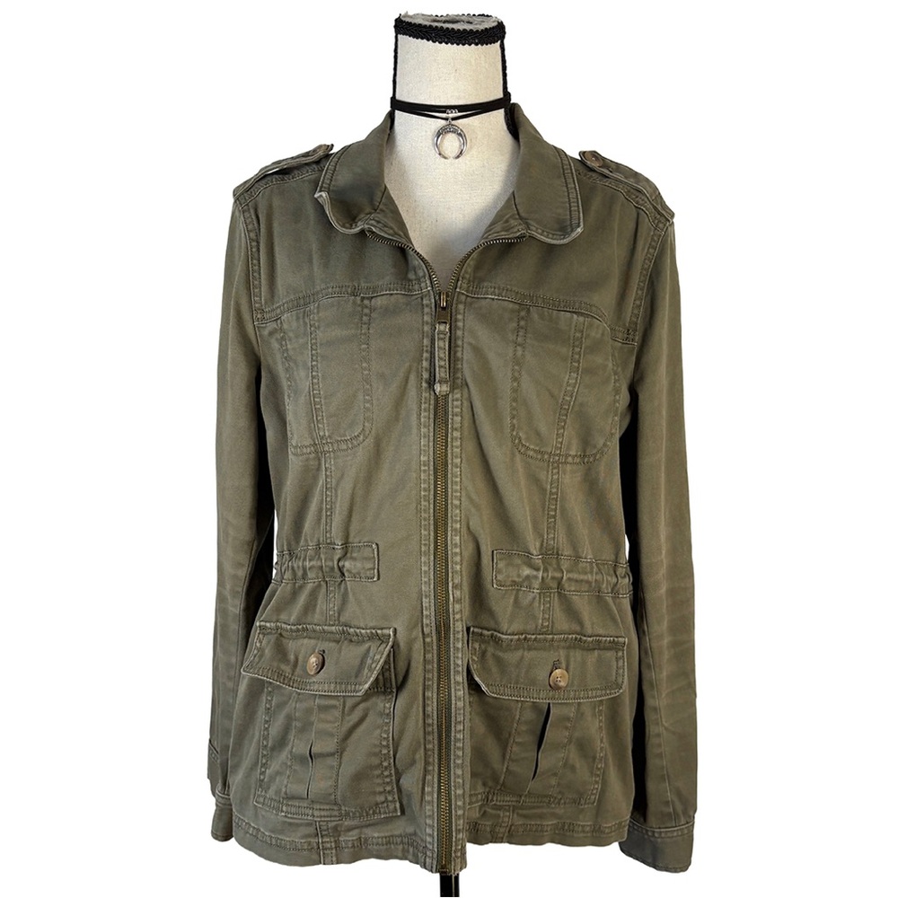Express Olive Green Utility Jacket | Zip Front Military Style | Size L